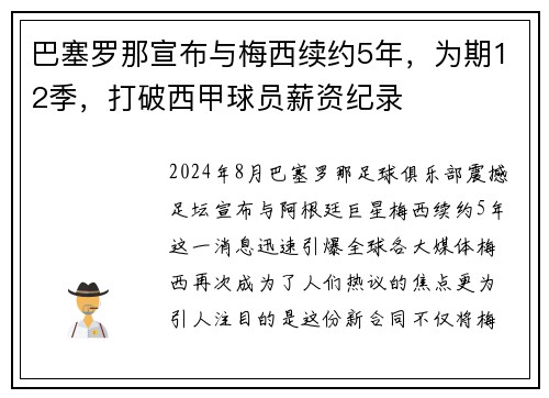巴塞罗那宣布与梅西续约5年，为期12季，打破西甲球员薪资纪录
