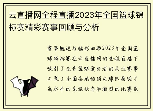 云直播网全程直播2023年全国篮球锦标赛精彩赛事回顾与分析